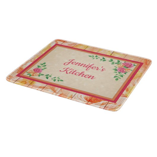 Rosa und Pfirsichfarben Rose Ihr eigenes Glas Schneidebrett (Ecke)