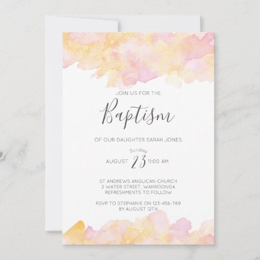 Rosa und Pfirsichfarben - Taufen Einladung (Vorderseite)