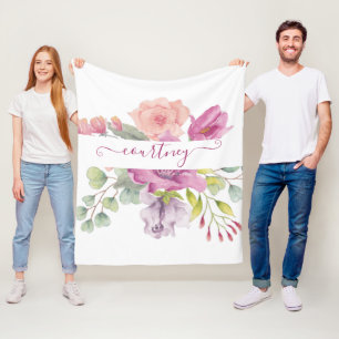 Rosa und pfirsichfarbene Aquarell-Blumen personali Fleecedecke