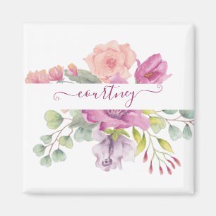 Rosa und pfirsichfarbene aquarell-blumen personali magnet