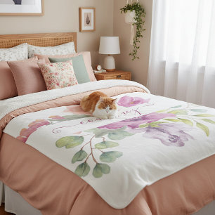 Rosa und pfirsichfarbene aquarellisierte Blumen pe Sherpadecke