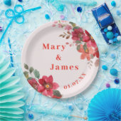 Rosa und pfirsichfarbene, elegante Blumenplatte Pappteller (Party)