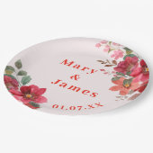 Rosa und pfirsichfarbene, elegante Blumenplatte Pappteller (Schrägansicht)