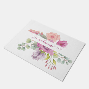 Rosa und pfirsichfarbene floral personalisiert mit fußmatte