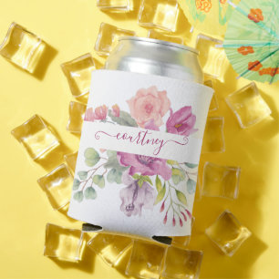 Rosa und pfirsichfarbene floral personalisierte Wa Dosenkühler