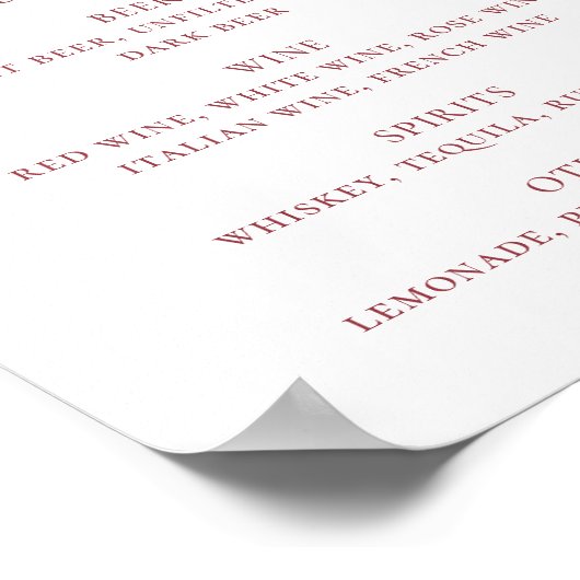 Rosa und pfirsichfarbene Hochzeitsfeier Bar. Alkoh Poster (Ecke)