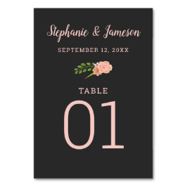 Rosa und pfirsichfarbene Holzkohlenkarte Hibiskus Tischnummer