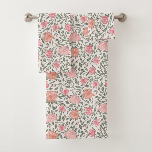 Rosa und pfirsichfarbene Rose Garden Print Bath Ba Badhandtuch Set (Insitu)