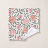 Rosa und pfirsichfarbene Rose Garden Print Bath Ba Badhandtuch Set (Waschlappen)