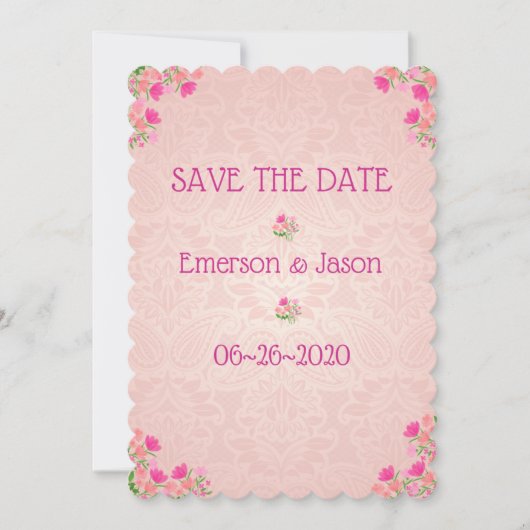 Rosa und pfirsichfarbene Scallope Save The Date (Vorderseite)