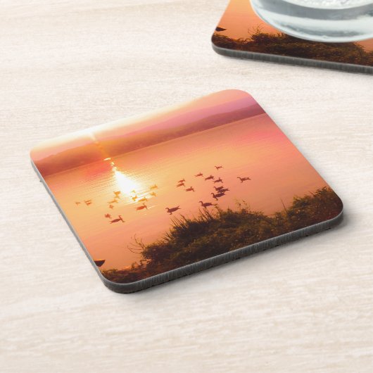 Rosa und pfirsichfarbene Seeufer Getränkeuntersetzer (Linke Seite)