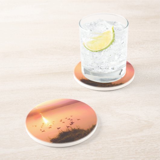 Rosa und pfirsichfarbene Seeufer Sandstein Untersetzer (Seite)