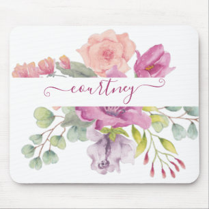 Rosa und pfirsichfarbene Wasserfarbe florale perso Mousepad