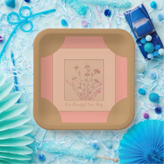 Rosa und pfirsichfarbener Platz Pappteller (Party)