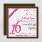 Rosa und quadratische 16. Geburtstag Einladung (Vorne/Hinten)