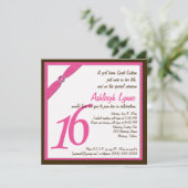 Rosa und quadratische 16. Geburtstag Einladung (Stehend Vorderseite)