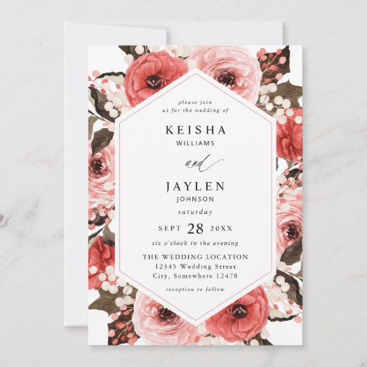 Rosa und Rosa Blumenzehen 2 Einladung (Vorderseite)