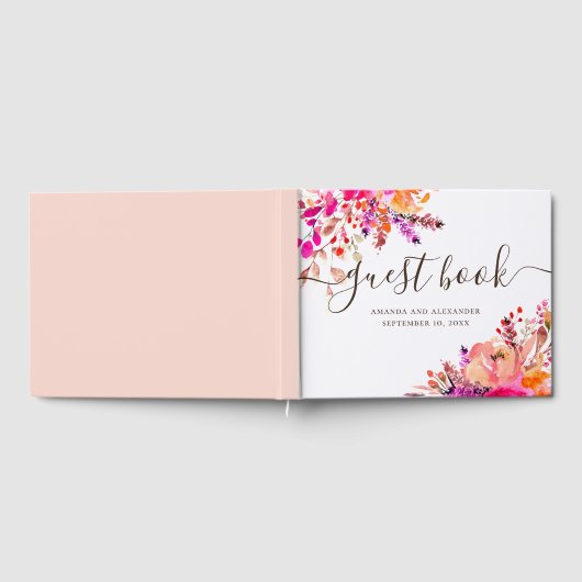 Rosa und rosa Wasserfarben Herbst Hochzeitszitate Gästebuch (Voll)
