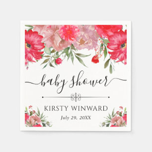 Rosa und rosafarbene Sommerblumen-Baby-Party Serviette