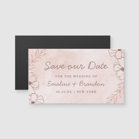 Rosa und Rose Blütengeflecht Save the Date Magnetkarte (Vorne/Hinten)