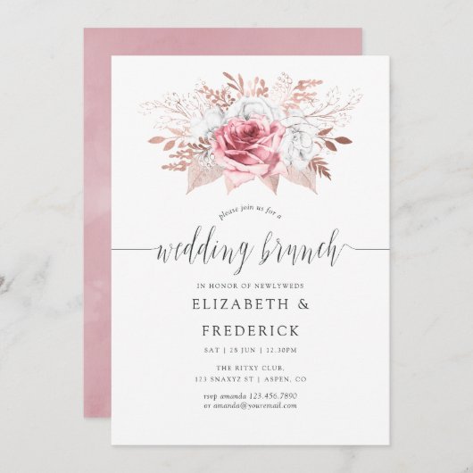 Rosa und Rose Blütenrosa Einladung (Vorne/Hinten)