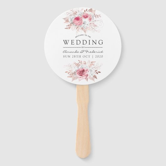 Rosa und Rose Blütenrot Gastgeschenk Hochzeit Fächer (Vorderseite)