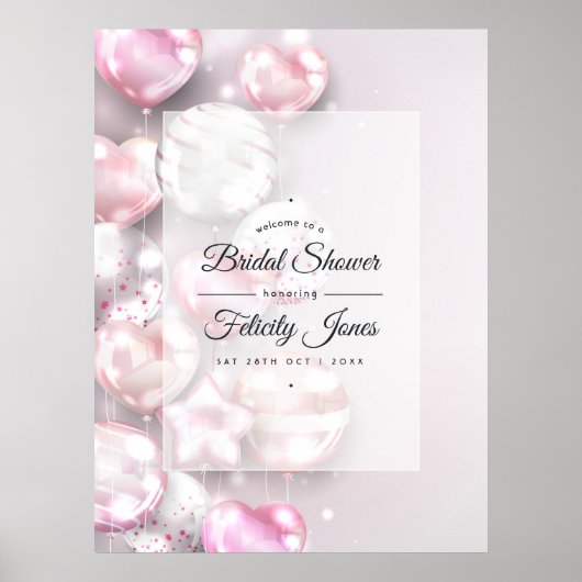 Rosa und Rose Gold Balloons Brautparty Willkommen Poster (Vorne)