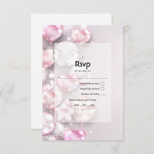 Rosa und Rose Gold Balloons RSVP Karte (Vorne/Hinten)