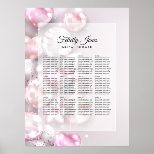 Rosa und Rose Gold Balloons Sitzplan Poster (Vorne)