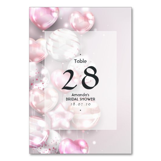 Rosa und Rose Gold Balloons Tischnummer (Rückseite)