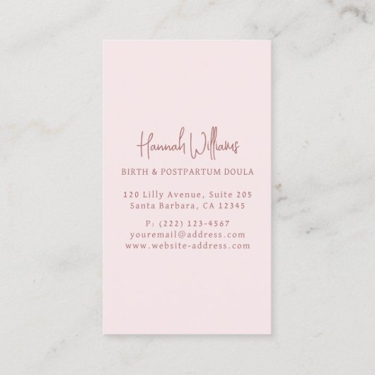 Rosa und Rose Gold Birth & Postpartum Doula Visitenkarte (Rückseite)