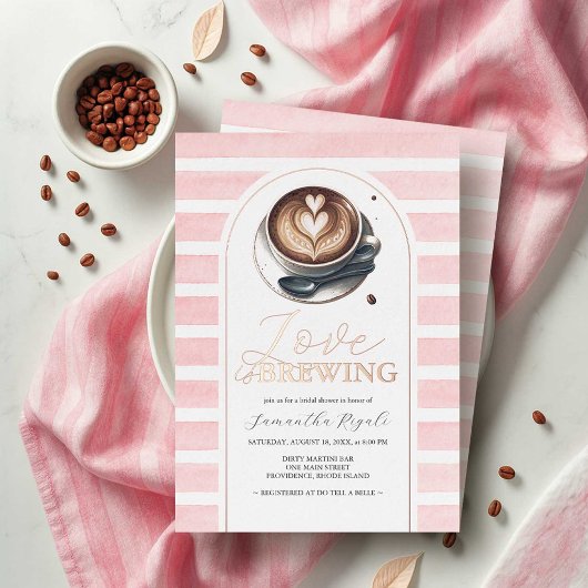 Rosa und Rose Gold Coffee Brautparty Thema Folieneinladung