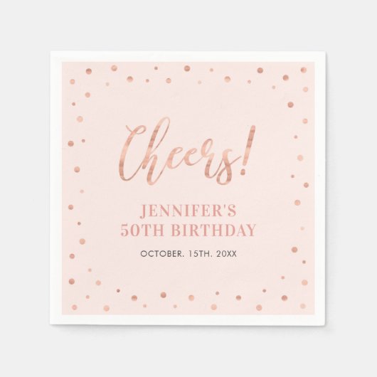 Rosa und Rose Gold | Confetti Adult Birthday Party Serviette (Vorderseite)