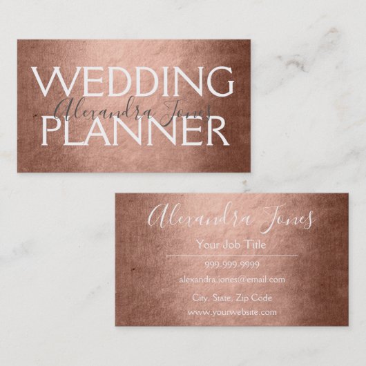 Rosa und Rose Gold Eleganter Hochzeitsplaner Visitenkarte (Vorne/Hinten)