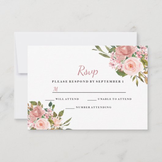 Rosa und Rose Gold Flora Elegantes Hochzeitsslima RSVP Karte (Vorderseite)
