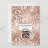 Rosa und Rose Gold Floral und Spitzen QR Code Hoch Einladung (Rückseite)