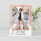 Rosa und Rose Gold Foil Graduation Party Feier Einladung (Stehend Vorderseite)