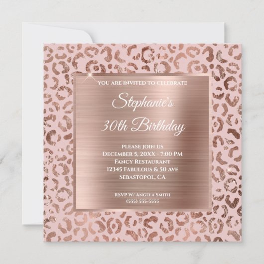 Rosa und Rose Gold Foil Leopard Glam 30. Einladung (Vorderseite)