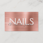 Rosa und Rose Gold gebürstetes Metallnagel Salon Visitenkarte (Vorderseite)