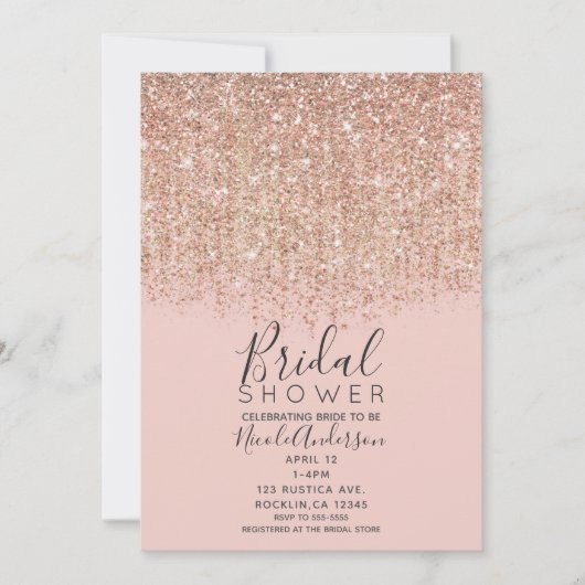 Rosa und Rose Gold Glitzer Brautparty Einladung (Vorderseite)