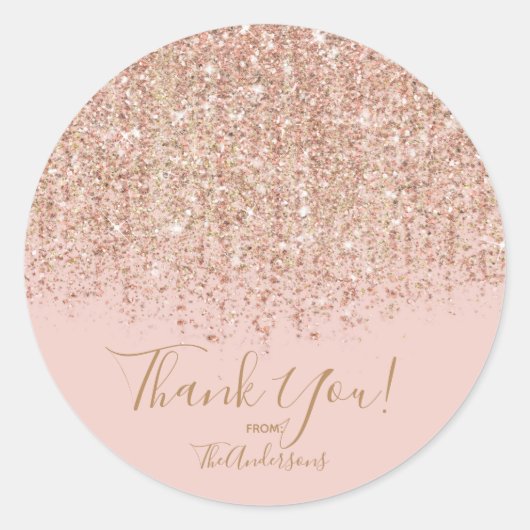 Rosa und Rose Gold Glitzer Glam Gastgeschenk Runder Aufkleber (Vorderseite)