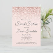 Rosa und Rose Gold Glitzer Sweet 16 Einladung (Stehend Vorderseite)