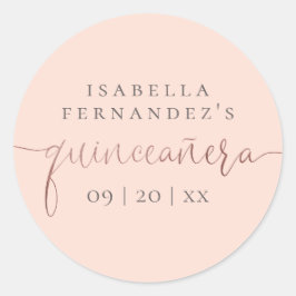 Rosa und Rose Gold Kalligrafie Quinceñera Runder Aufkleber