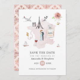 Rosa und Rose Gold Paris Hochzeit in Urlaubsort Save The Date