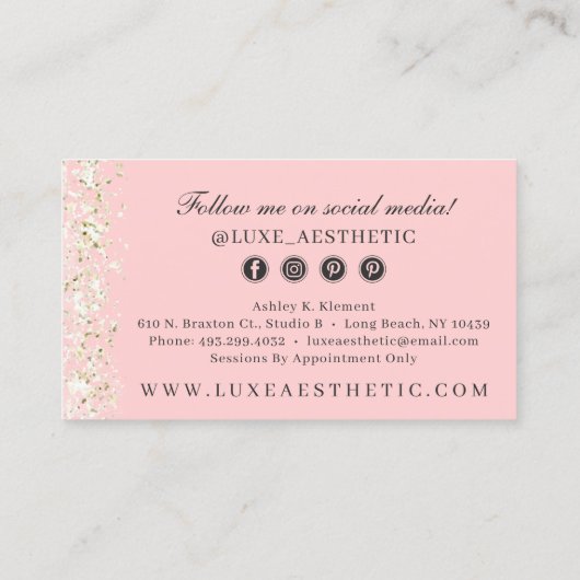 Rosa und Rose Gold Pinsel Schlaganfall Social Medi Visitenkarte (Rückseite)