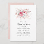 Rosa und Rose Gold Quinceñera Einladung (Vorne/Hinten)