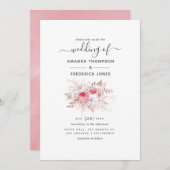 Rosa und Rose Goldblumenhochzeit Einladung (Vorne/Hinten)