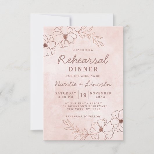 Rosa und Rose Golden Fox Probe Abendessen Einladung (Vorderseite)