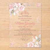 Rosa und Rose Goldene Flora Wintermärchen Acryleinladungen (Vorderseite)