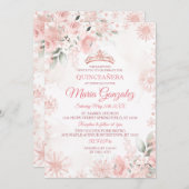 Rosa und Rose Goldene Flora Wintermärchen Einladung (Vorne/Hinten)